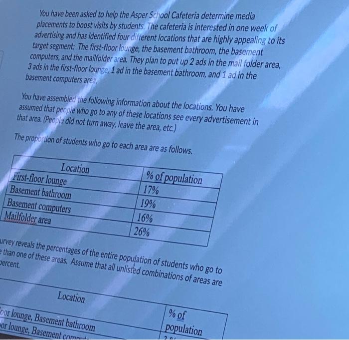 You have been asked to help the Asper School