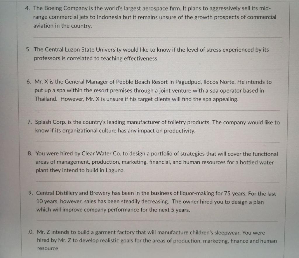 For the first ten (10) items, please identify the