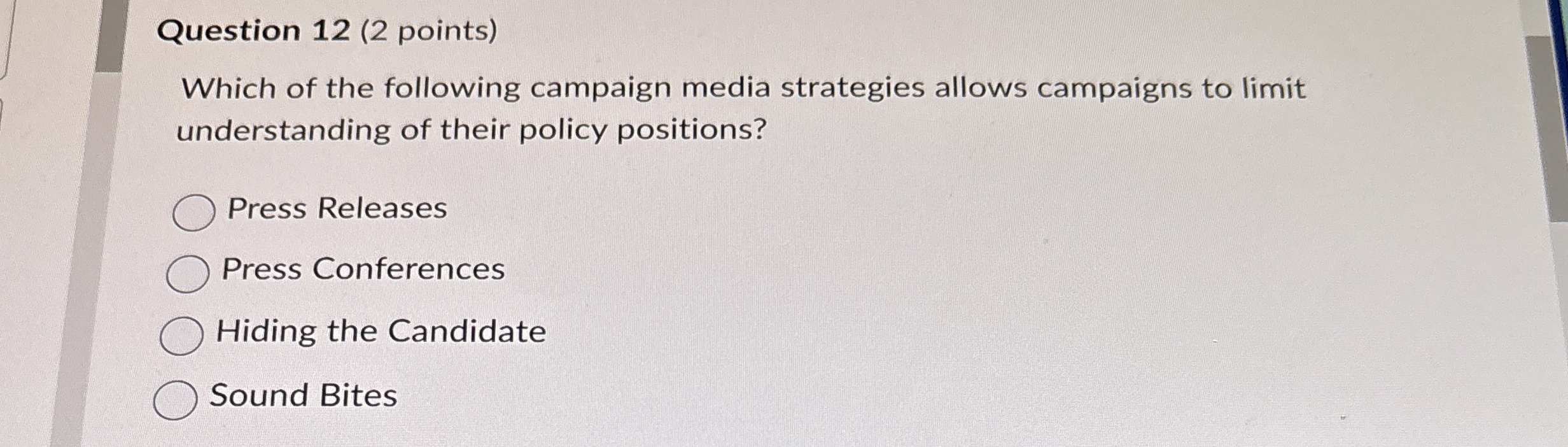 Question 1 2 ( 2 points ) Which of the following