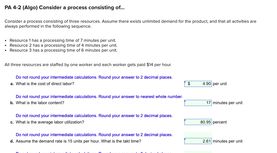 Please answer a,b,c,d, Thanks! PA 4-2 (Algo)