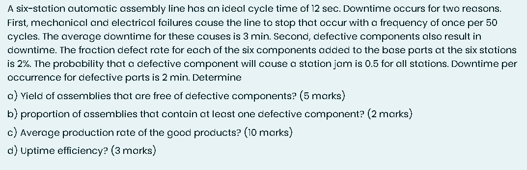 A six-station automatic assembly line has an