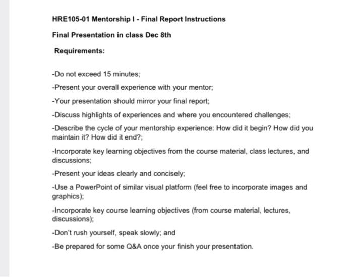 HRE105-01 Mentorship - Final Report Instructions