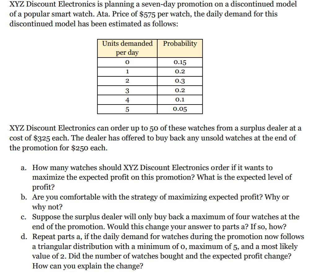 Excel solution is required. XYZ Discount