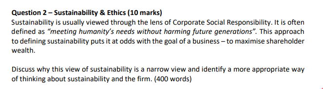 Question 2 - Sustainability & Ethics (10 marks)