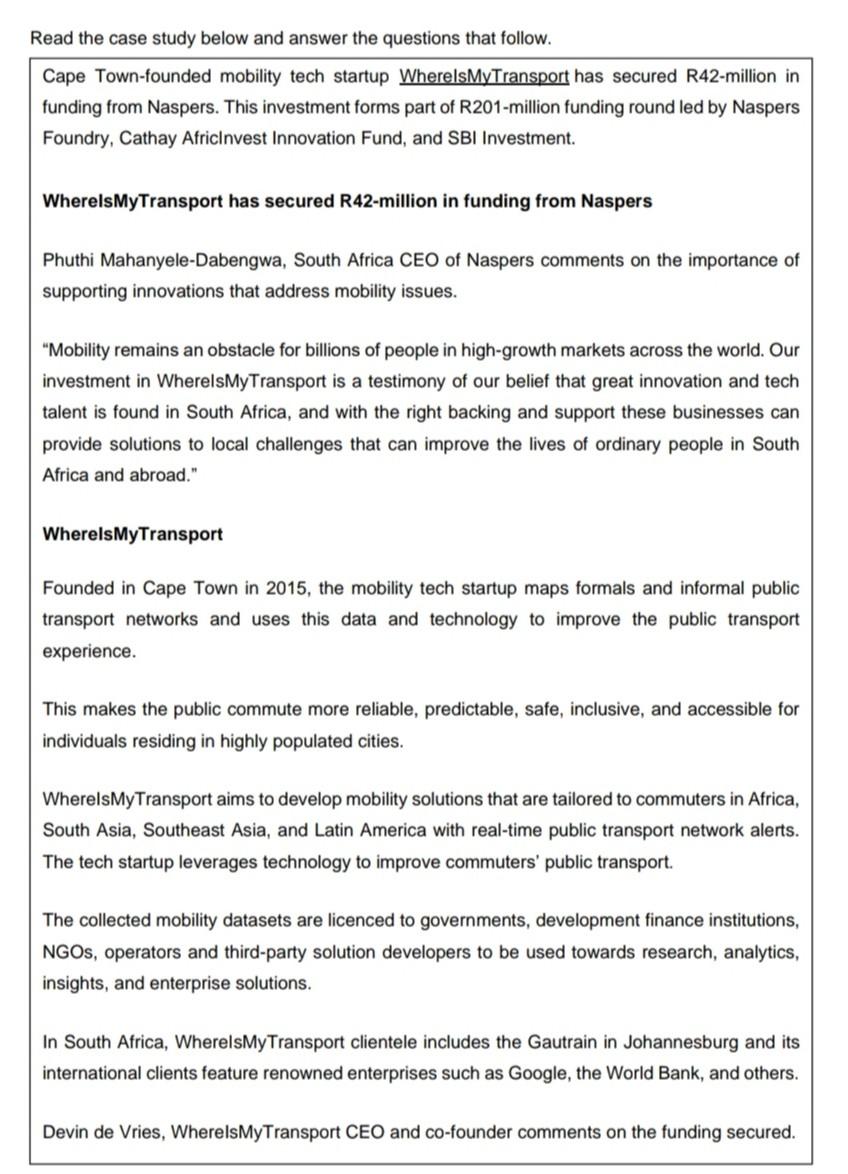 Read the case study below and answer the