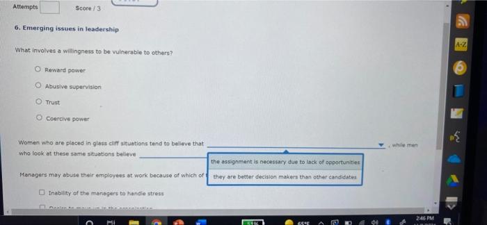 Attempts Score/3 6. Emerging issues in leadership
