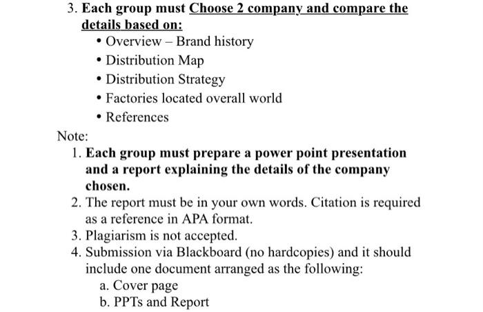 3. Each group must Choose 2 company and compare