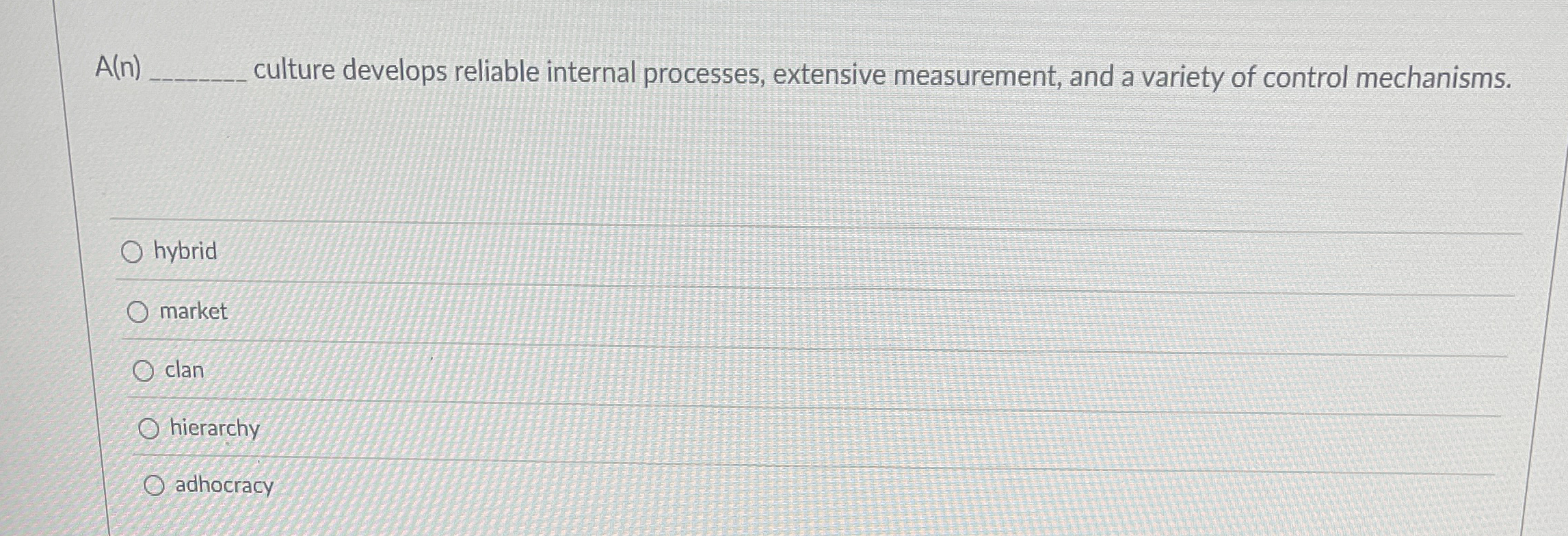 A ( n ) q , culture develops reliable internal