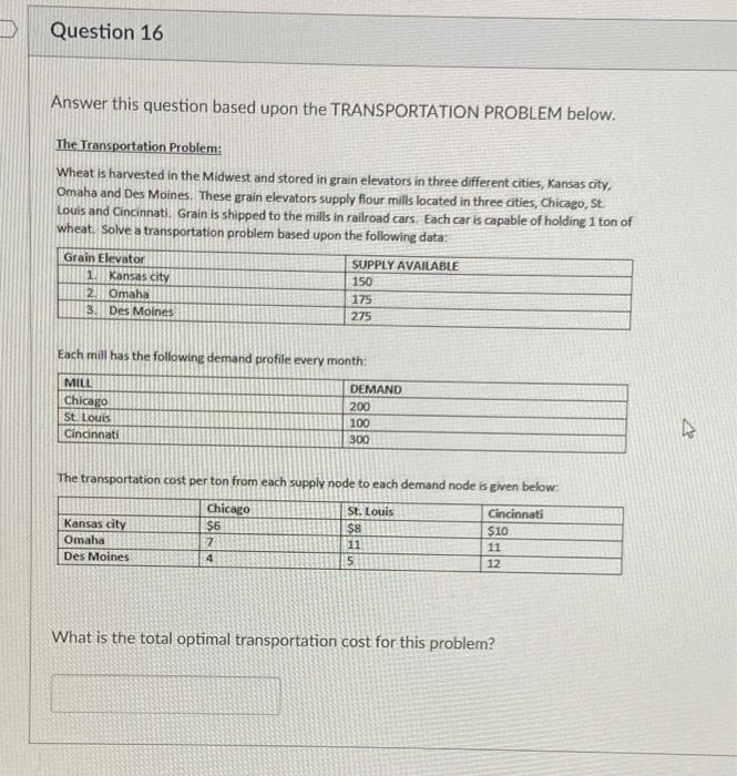TID Question 16 Answer this question based upon