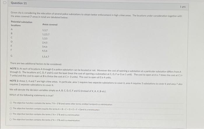 Question 11 1 pts Grave city is considering the