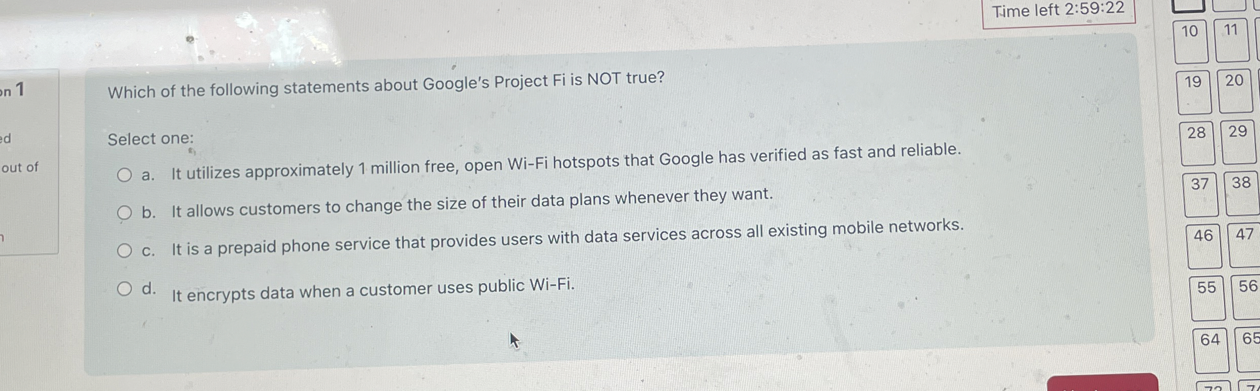 Time left 2 : 5 9 : 2 2 Which of the following