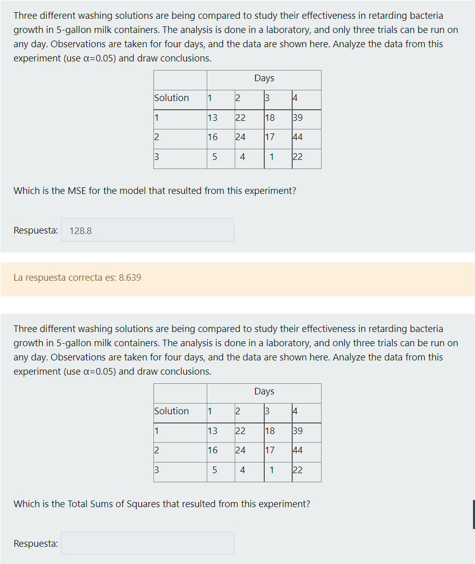 Three different washing solutions are being