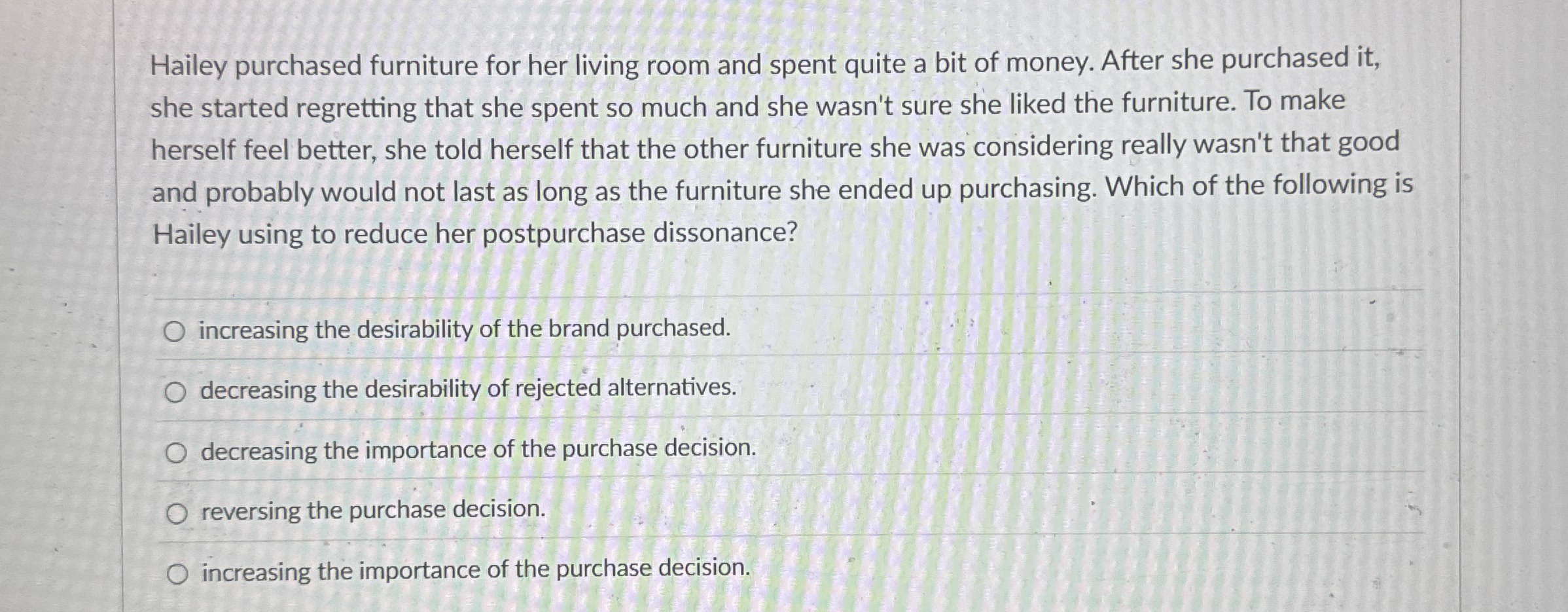 Hailey purchased furniture for her living room