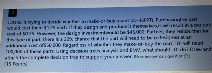 2 JDI Inc. is trying to decide whether to