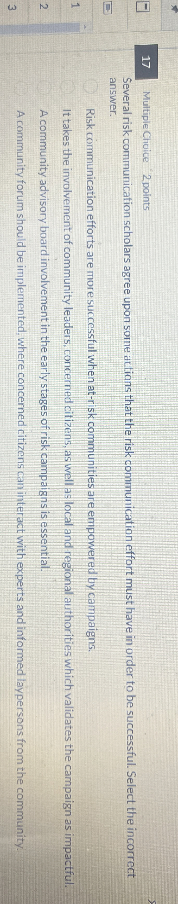 1 7 Multiple Choice 2 points Several risk