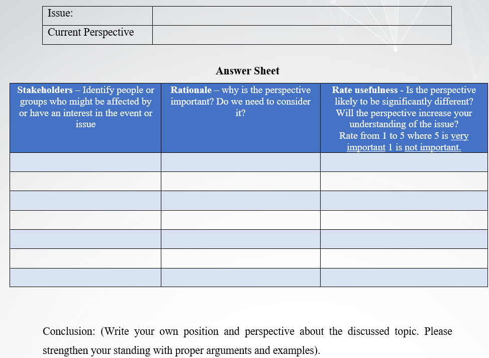 please answer the tables and don't copy anything