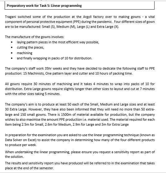 please solve it in excel Preparatory work for