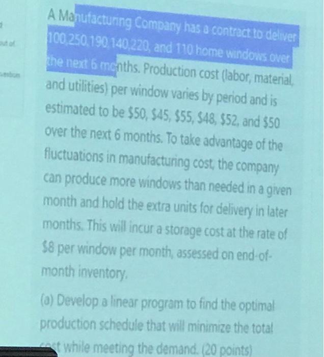 Handwritten solution please. A Manutacturing
