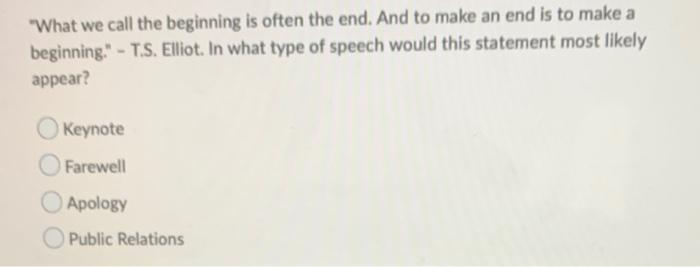 "What we call the beginning is often the end. And