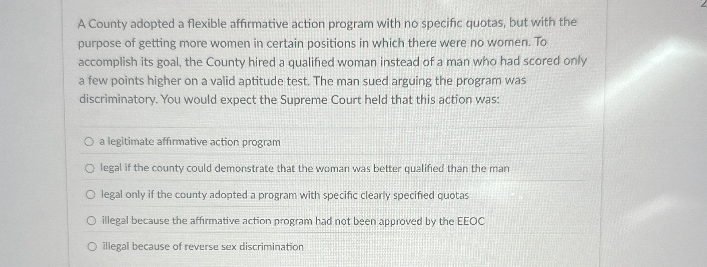 A County adopted a flexible affirmative action