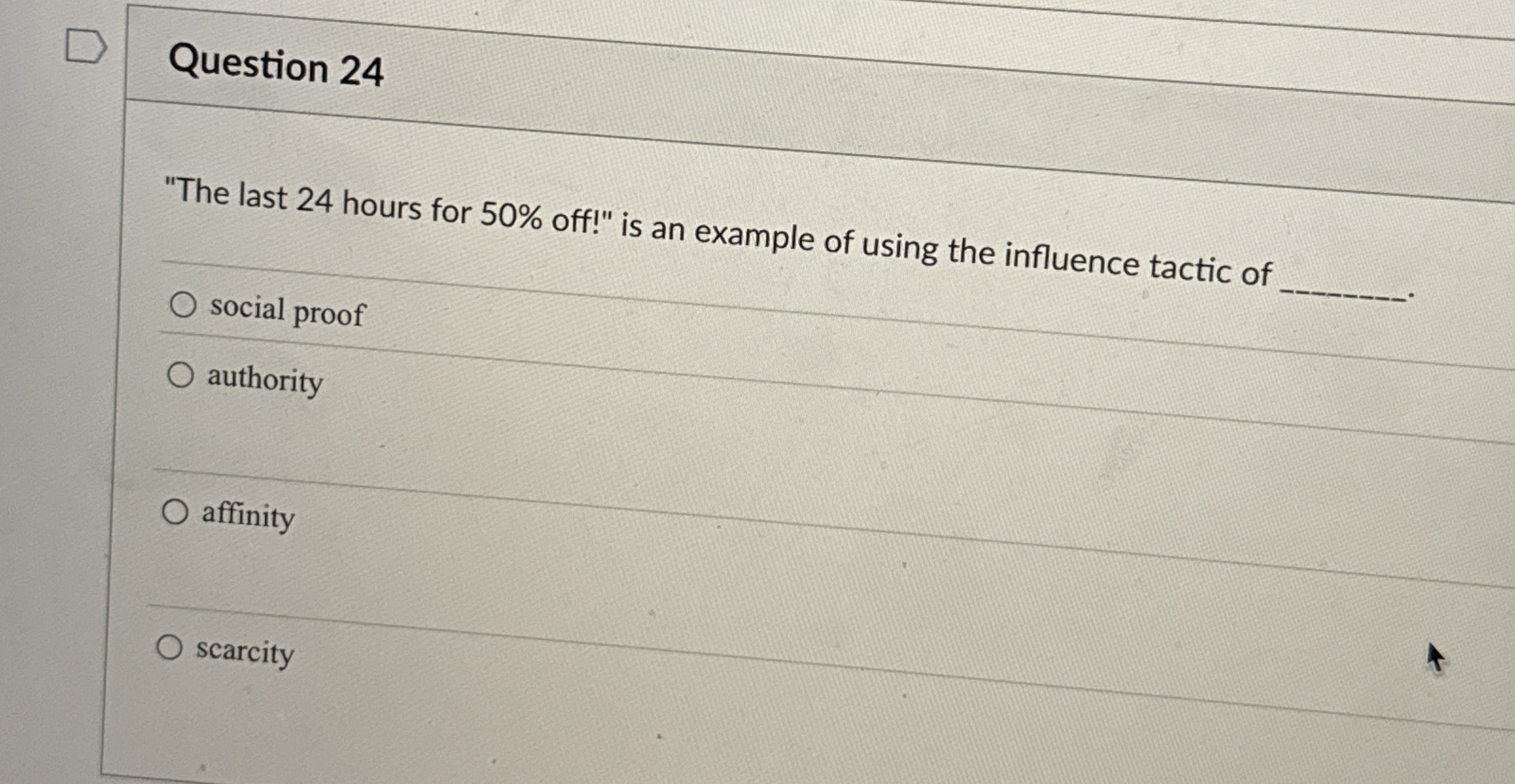 Question 2 4 "The last 2 4 hours for 5 0 % off!"