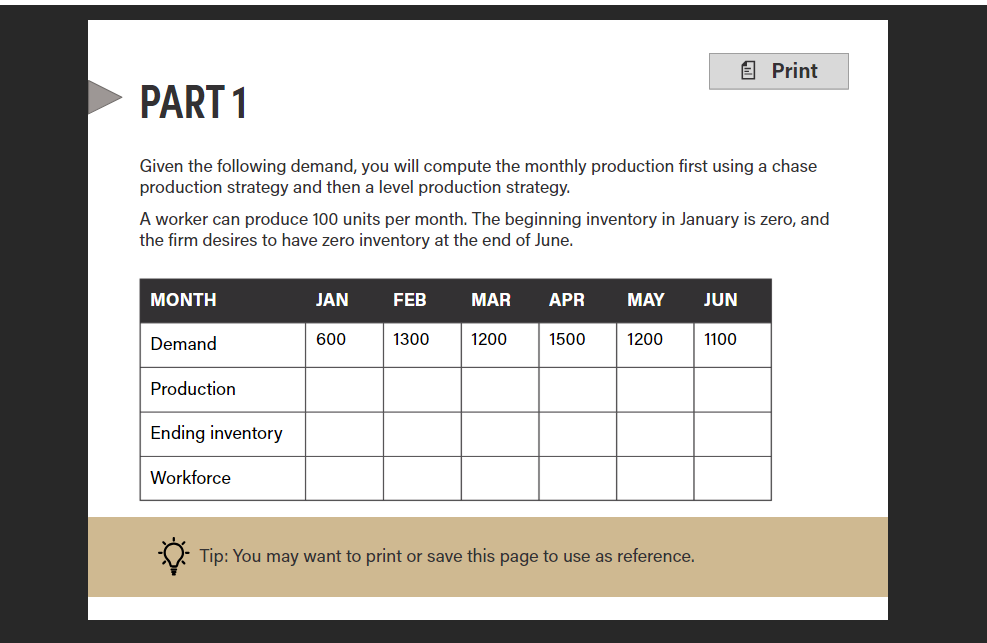 PART 1 Given the following demand, you will