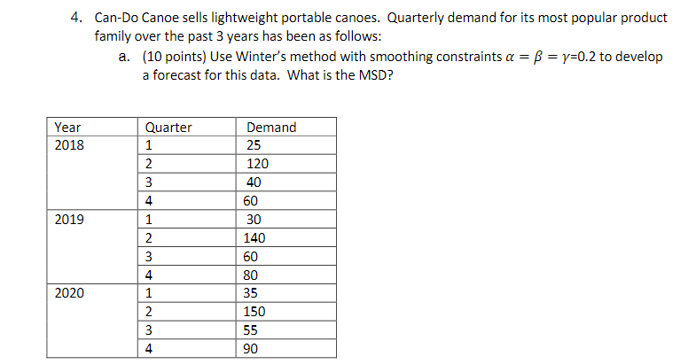 Please use excel to answer this question. 4.