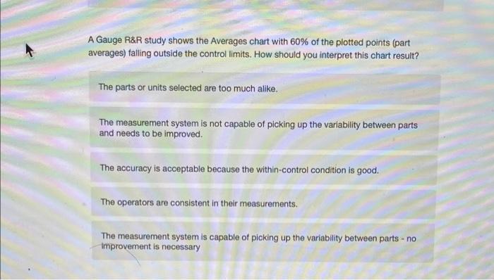 A Gauge R&R study shows the Averages chart with