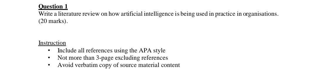 Question 1 Write a literature review on how