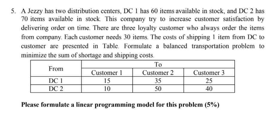 linear programming questions. transportation