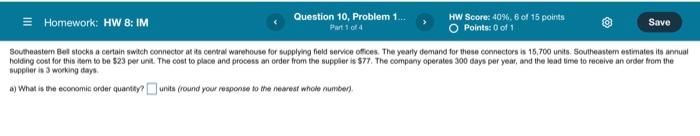 Homework: HW 8: IM Question 10. Problem 1.. Part