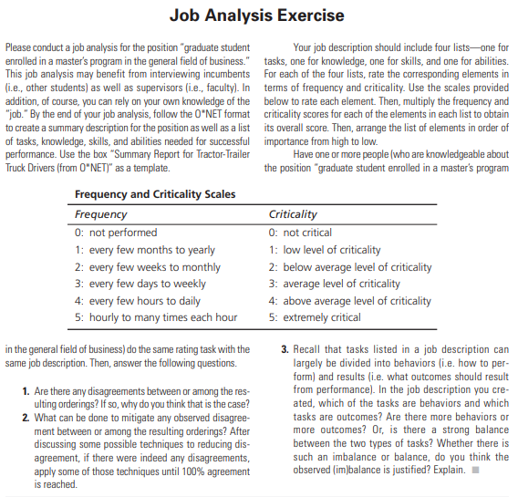 Job Analysis Exercise Please conduct a job