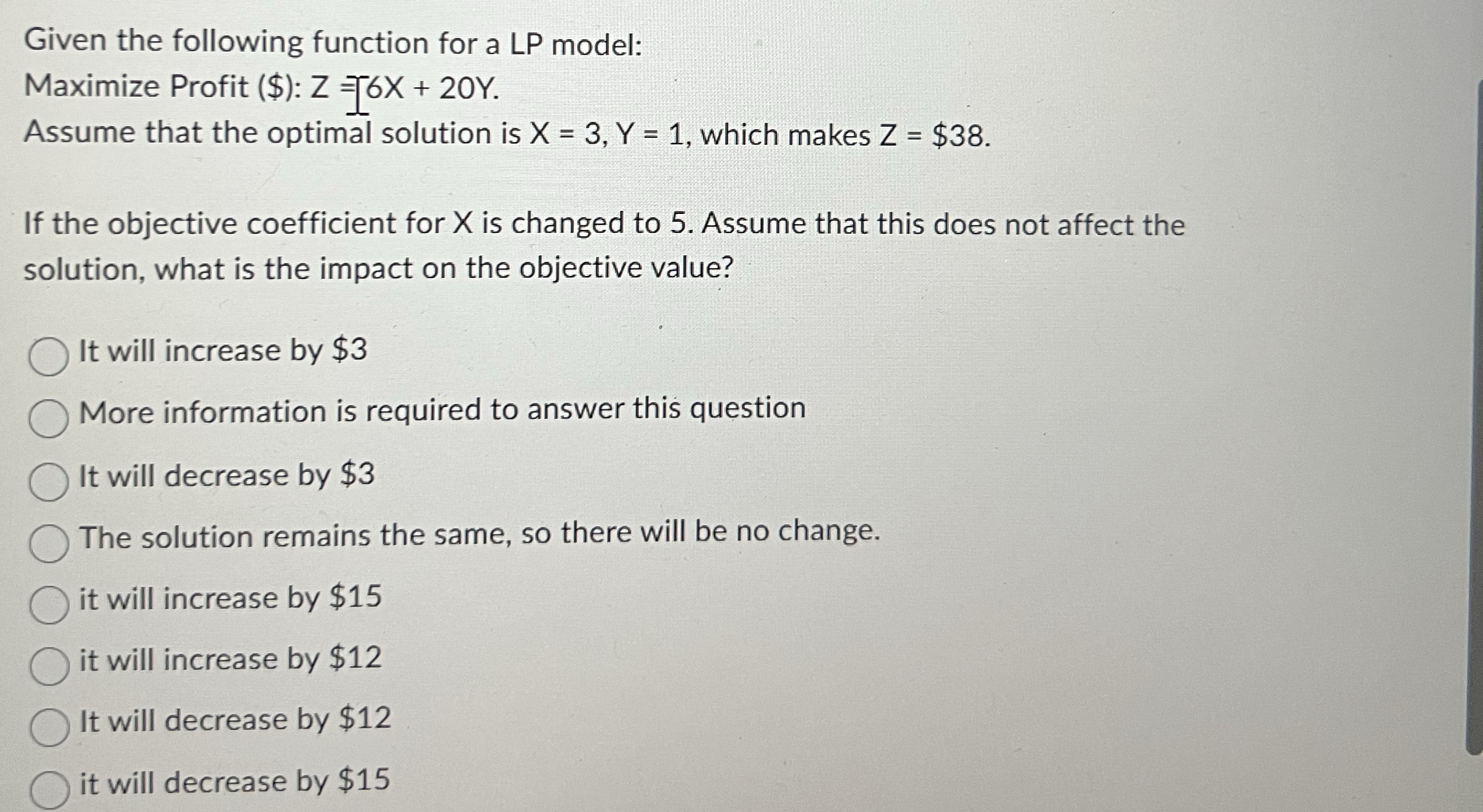 Given the following function for a LP model: