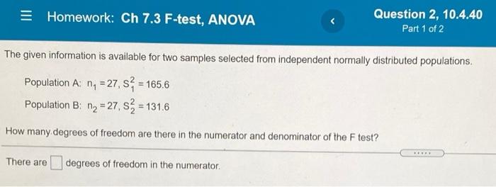 Homework: Ch 7.3 F-test, ANOVA Question 1,
