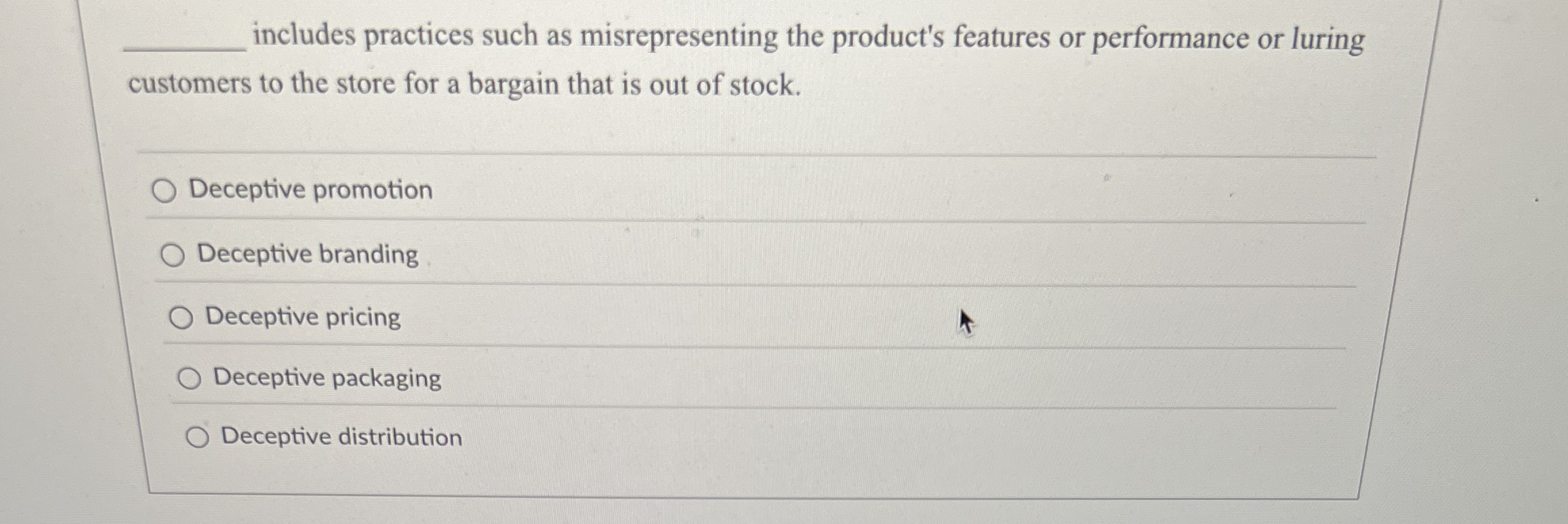 includes practices such as misrepresenting the