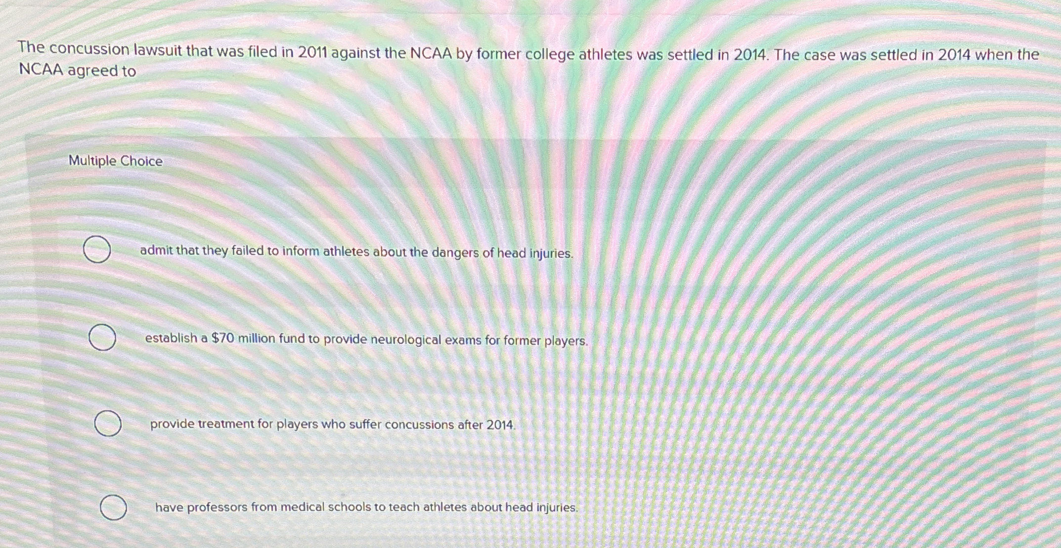 The concussion lawsuit that was filed in 2 0 1 1