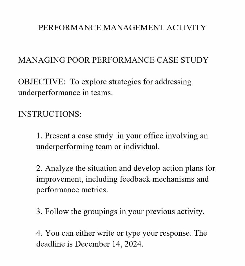 PERFORMANCE MANAGEMENT ACTIVITY MANAGING POOR