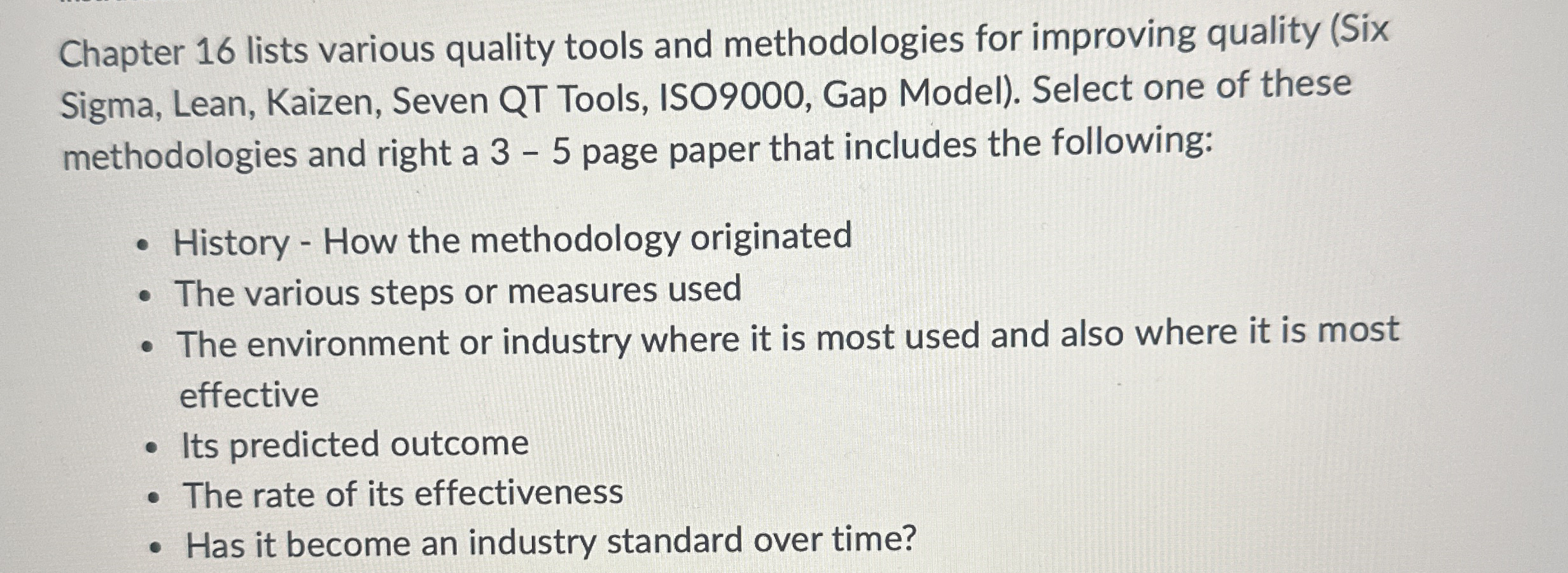 Chapter 1 6 lists various quality tools and