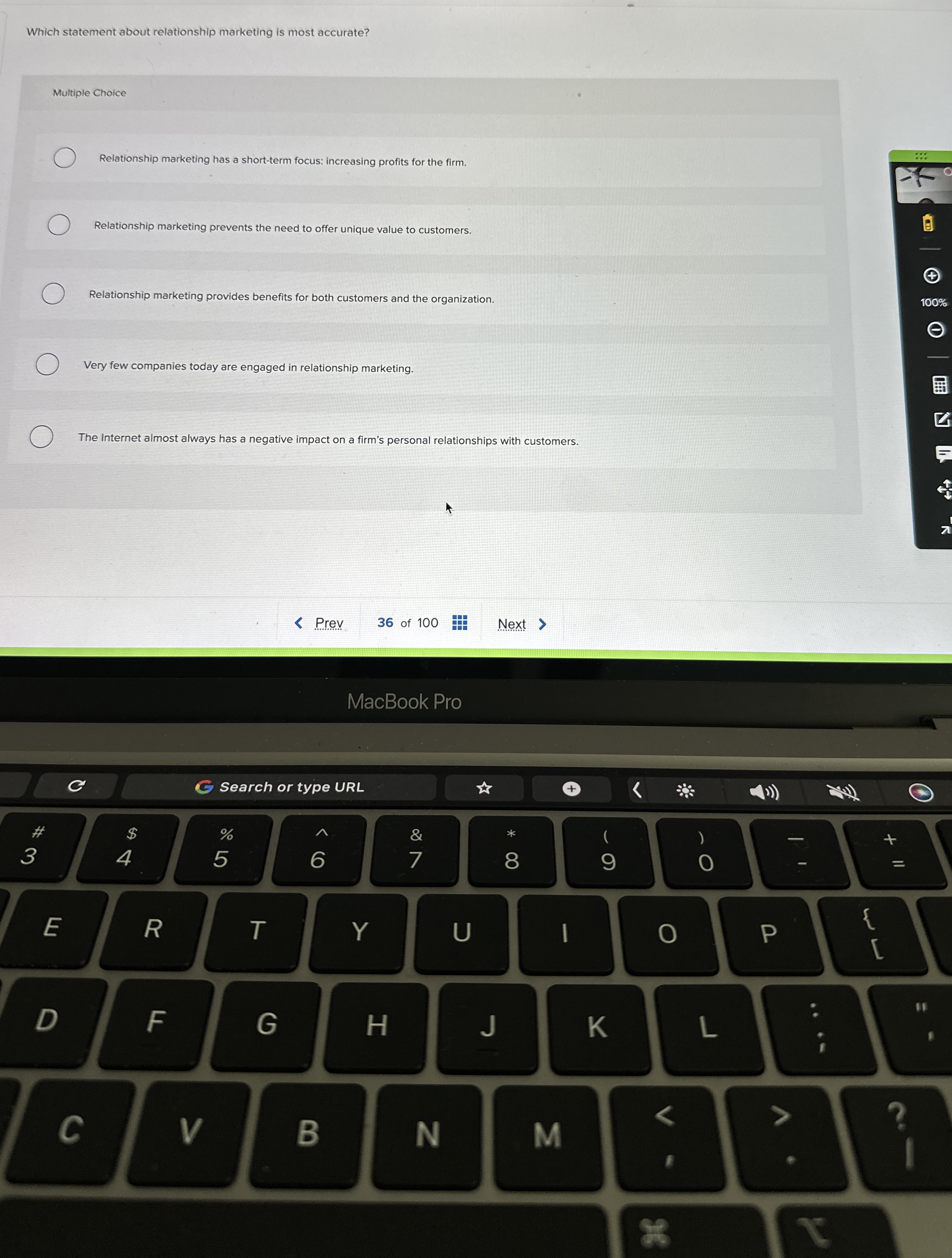 Which statement about relationship marketing is