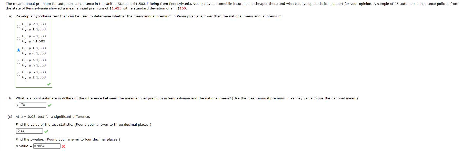 Please show work on how you get P-Value The mean