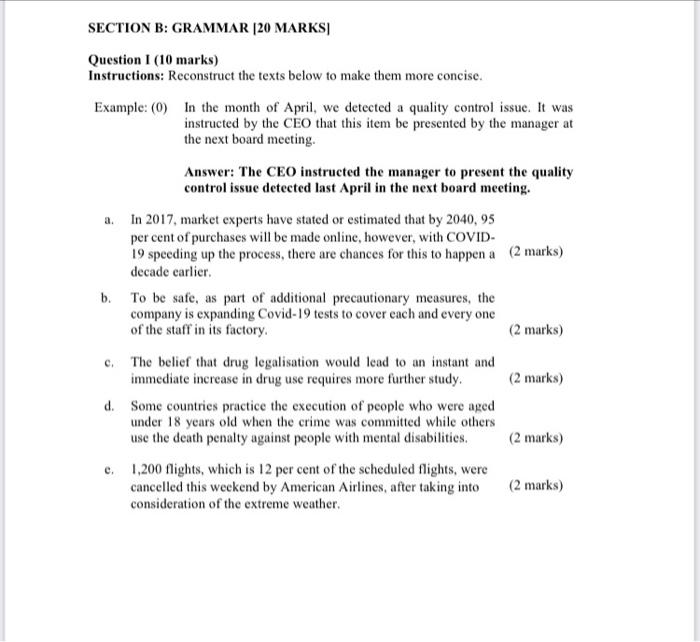 Question I (10 marks) Instructions: Reconstruct