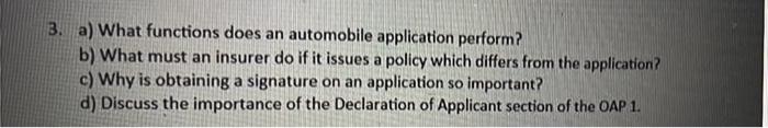 3. a) What functions does an automobile