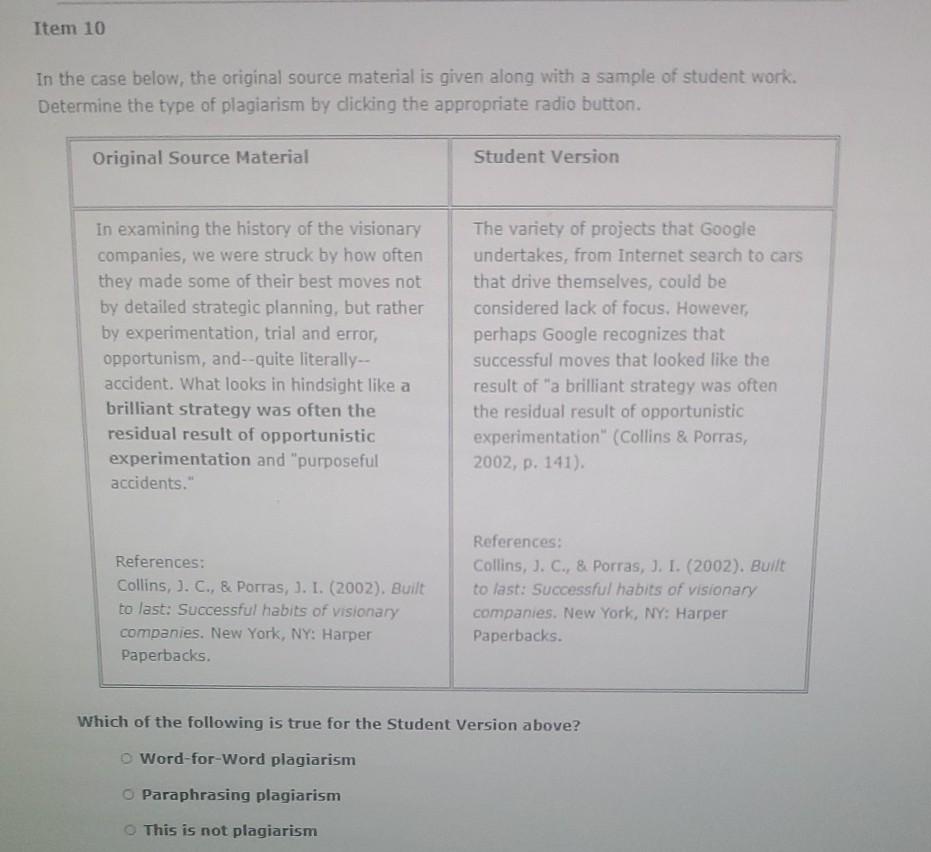 1 Item 10 In the case below, the original source