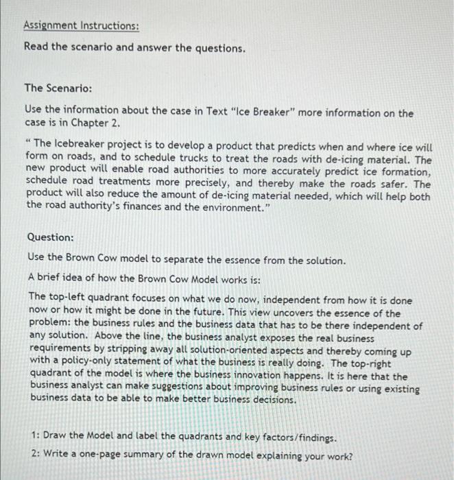 Assignment Instructions: Read the scenario and