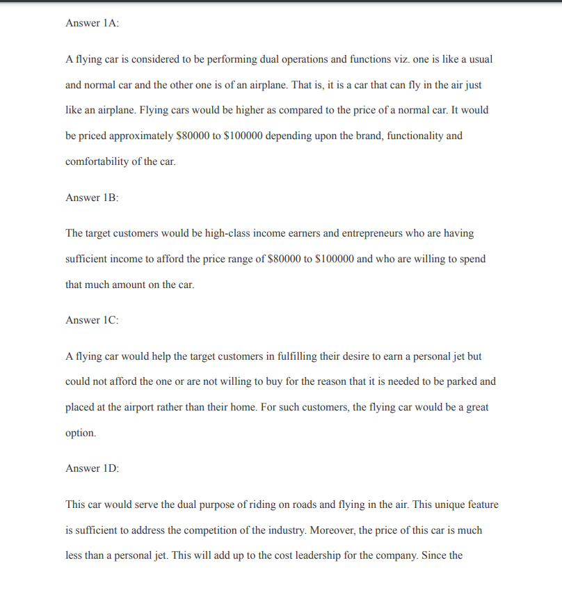 Answer 1A: A flying car is considered to be