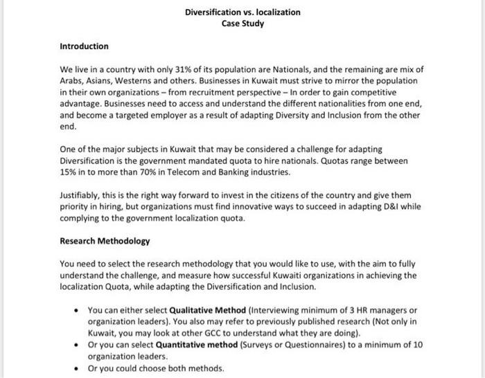 please help Diversification vs. localization Case