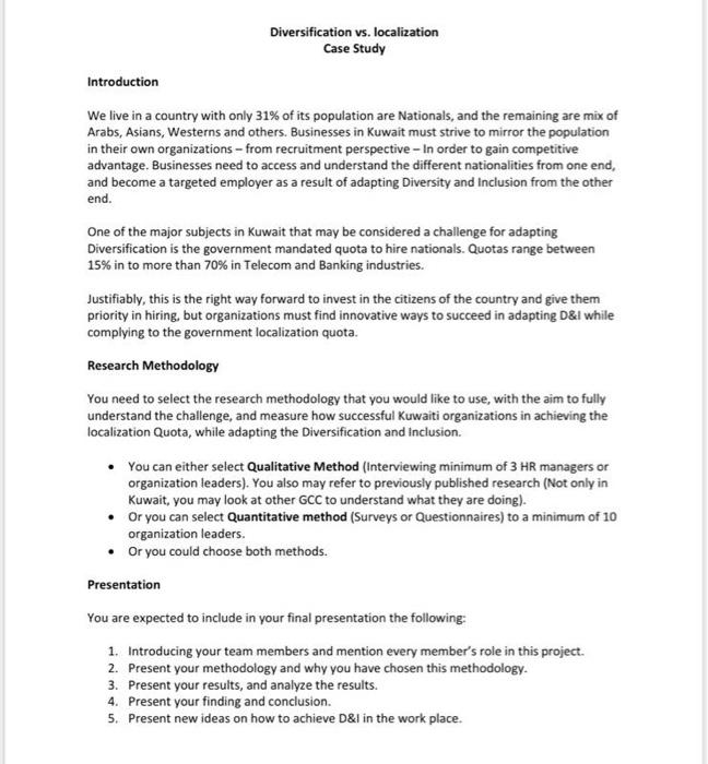 please help Diversification vs. localization Case