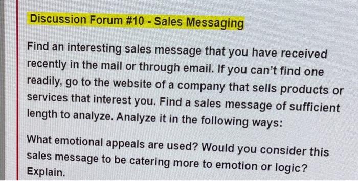 +300 word please Discussion Forum #10 - Sales
