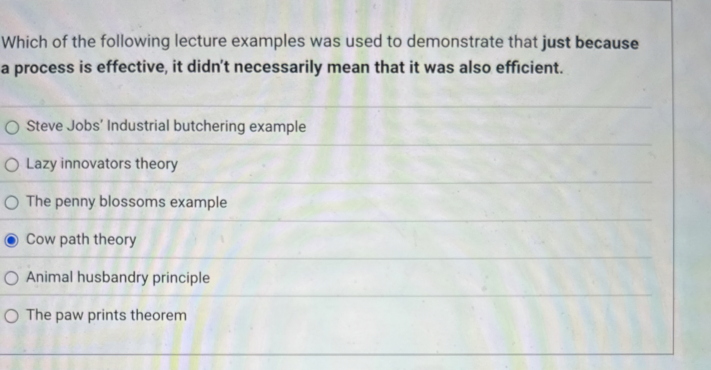 Which of the following lecture examples was used