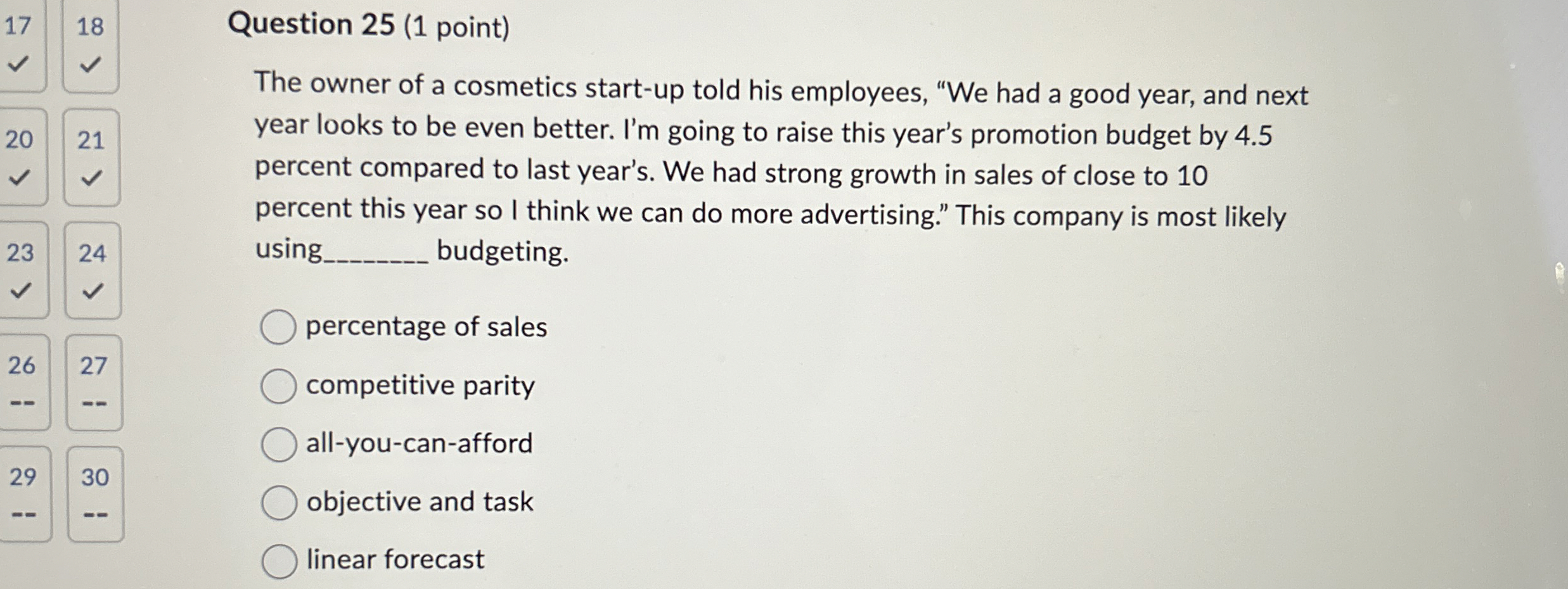 1 7 , 1 8 Question 2 5 ( 1 point ) The owner of a